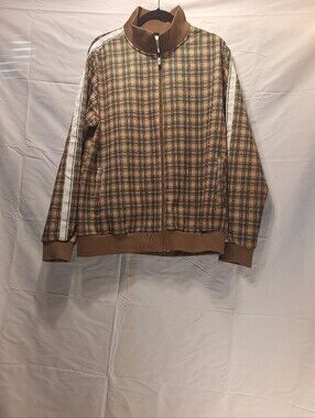 Jian Wang Brown Plaid Zip-Up Track Jacket with White Stripe